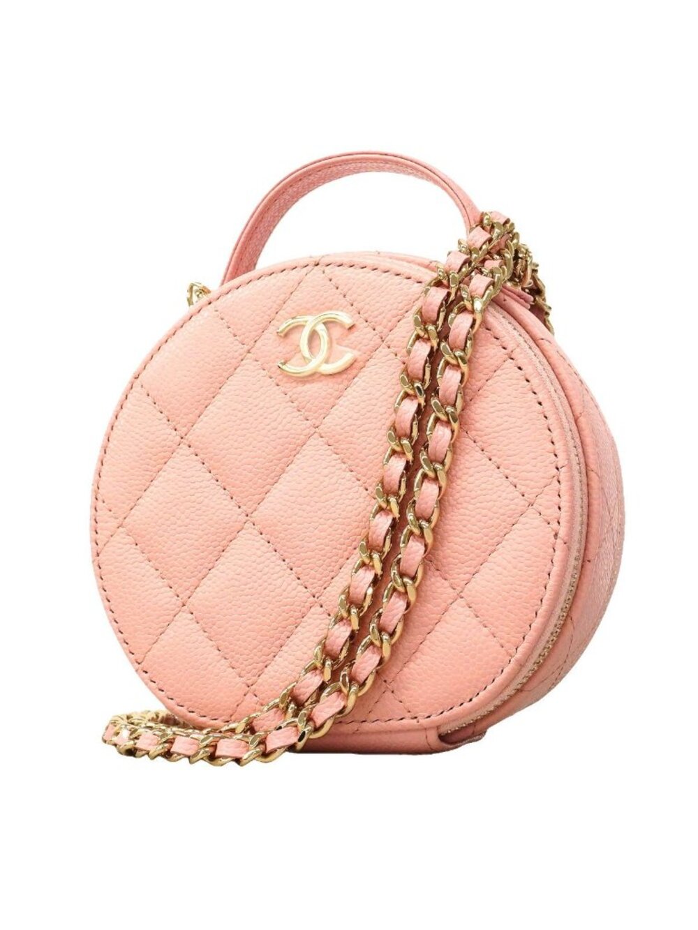 Chanel Handbag Quilted Caviar Leather Pink Champagne Gold 2-Way Bag